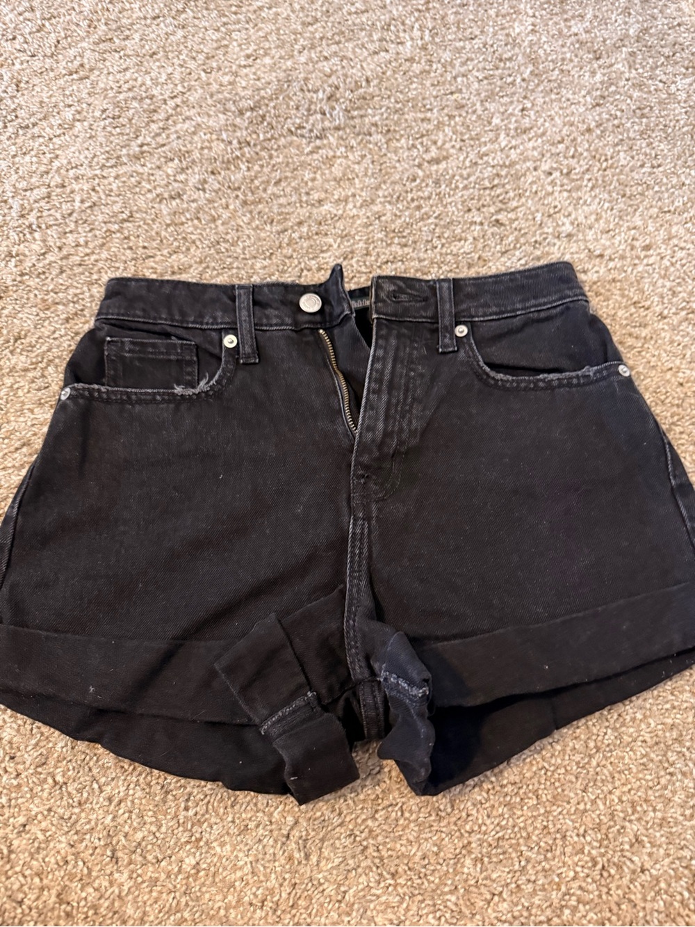 wild fable Black High-Rise Folded Hem Denim Shorts